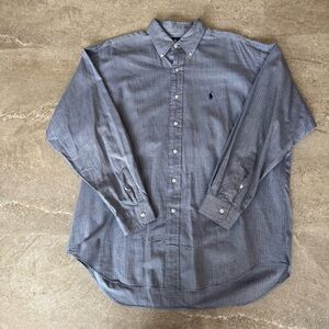 Ralph Lauren Men's Blue Herringbone  Button-Down Shirt Size L